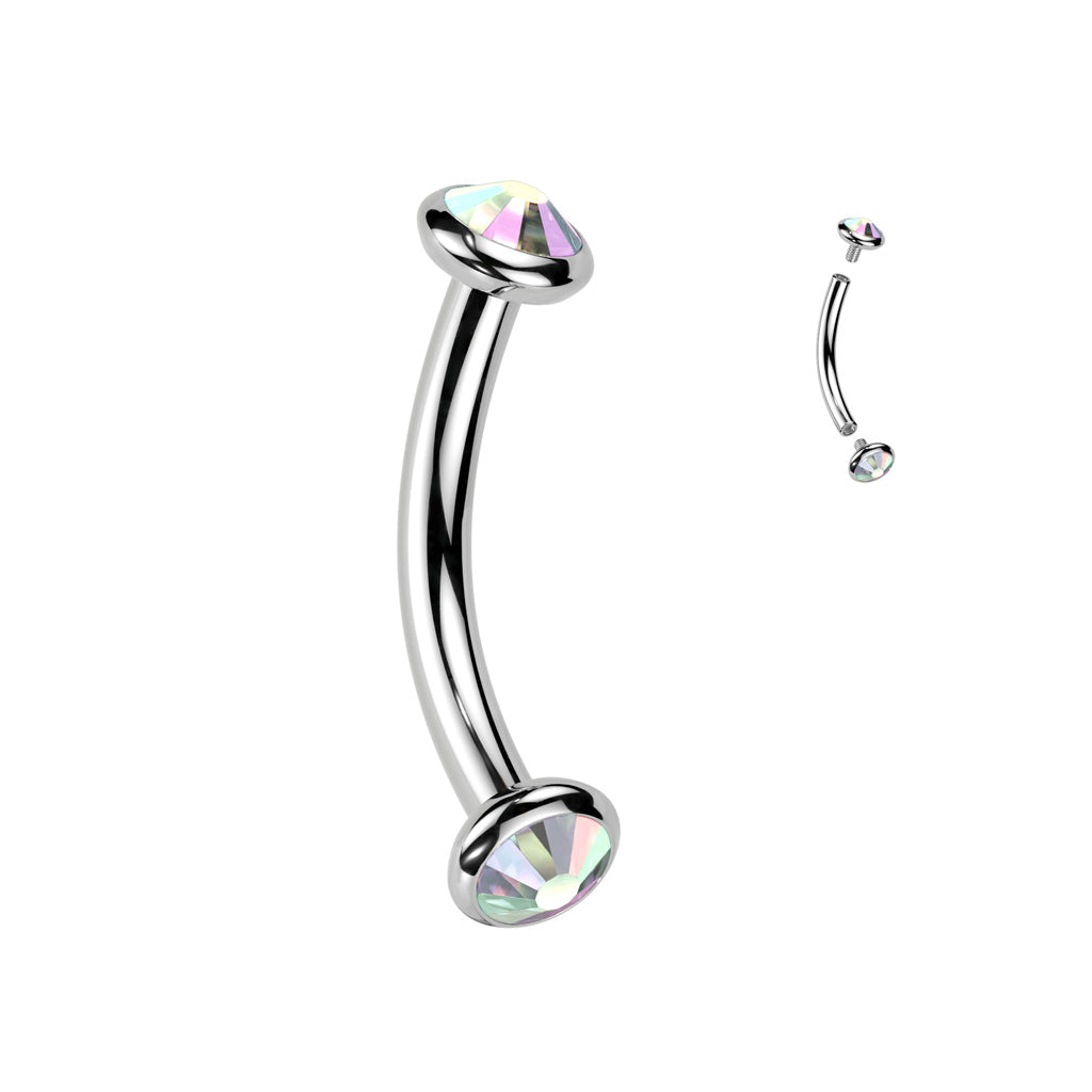 16G Titanium Internally Threaded Curved Barbell (8mm) W/ Flat Bezel